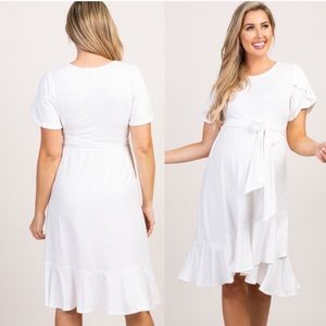 Pinkblush Ivory Solid Flounce Trim Maternity Dress